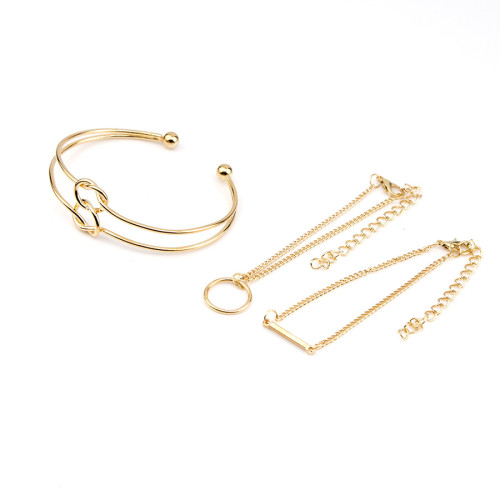 B-0886 3pcs/set Double Knot Openable Bangle Bracelet Gold Chain Bracelets Set