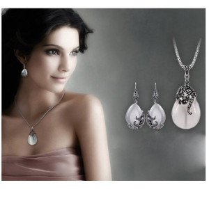 N-7111  E-0270 New Hot Rhinestone Cat Eyes Gemstone Drop Dangle Earrings Necklace Jewelry Set