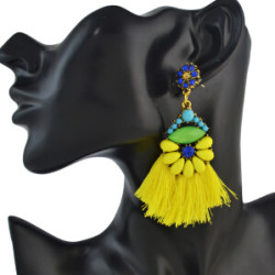 E-4595 Trendy Rhinestone Flower Long Thread Tassel Earrings For Women Bridal Jewelry