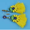 E-4595 Trendy Rhinestone Flower Long Thread Tassel Earrings For Women Bridal Jewelry