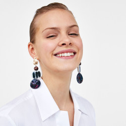 E-4600 Fashion Acrylic Round Beads Drop Earrings for Women Ladies Statement Party Jewelry