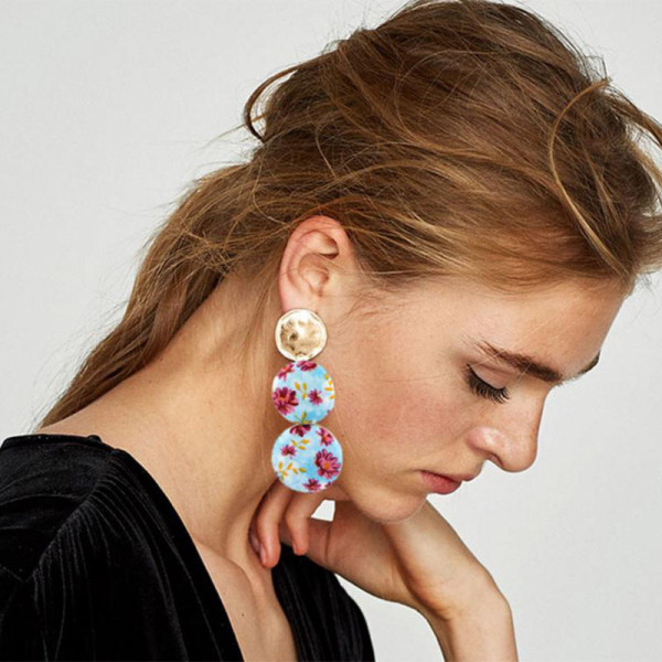 E-4473 6 Colors Fashion beautiful Gold Plated Alloy cloth flower pattern Drop Earrings