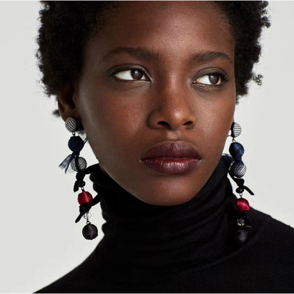 E-4472 6 Colors Pom Pom Ball Statement Cloth Drop Earrings for Women Weddding Party Accessories