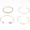 B-0890 4pcs/set Gold Silver Plated Rhinestone Moon Star Cuff Bracelets Set