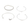 B-0890 4pcs/set Gold Silver Plated Rhinestone Moon Star Cuff Bracelets Set