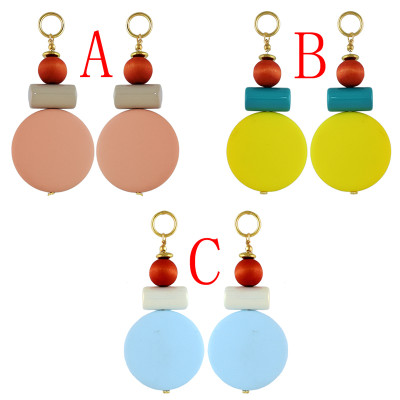 E-4608 Bohemian Resin Round Wood Bead Statement Earring Ear Stud for Fashion Women