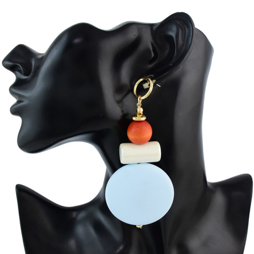 E-4608 Bohemian Resin Round Wood Bead Statement Earring Ear Stud for Fashion Women
