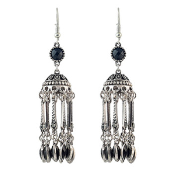 E-4609 Bohemian Silver Alloy Crystal Tassel Statement Drop Dangle Earrings For Fashion Women