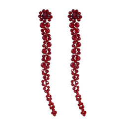 E-4612 Handmade Red Beaded Weaved Flower Long Drop Dangle Earrings