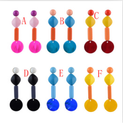 E-4615 6 Colors Ladies Stone Acrylic Colorful Statement Earrings for Women Wedding Party Jewelry