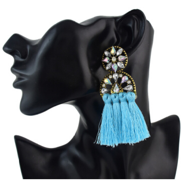 E-4620 New Fashion Fringe Tassel Crystal Long Drop Statement Earrings for Women Wedding Party Jewelry