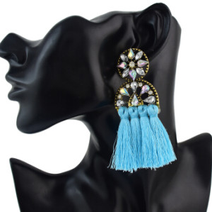 E-4620 New Fashion Fringe Tassel Crystal Long Drop Statement Earrings for Women Wedding Party Jewelry