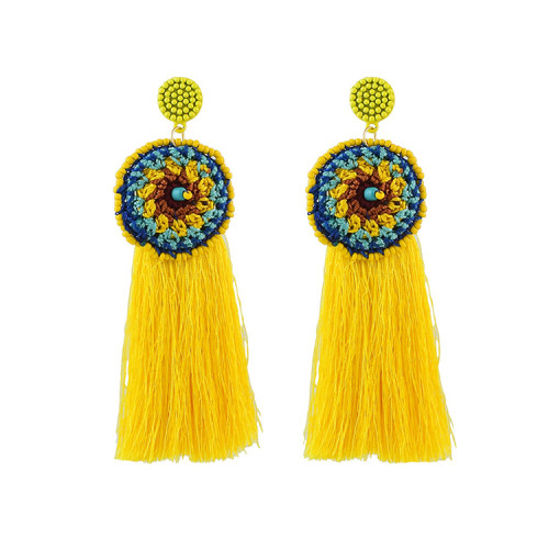 E-4624 New Fashion Handmade Weaved Thread Fringe Tassel Long Drop Flower Statement Earrings