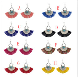 E-4635 8 Colors New Fashion Silver Plated Alloy Acrylic Crystal  Fan Shaped Earrings For Women Charms Jewelry Accessory