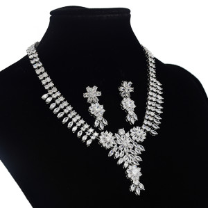 N-7048 Elegant 3A Zircon Bride Weeding Party Necklace Earring Jewelry Set