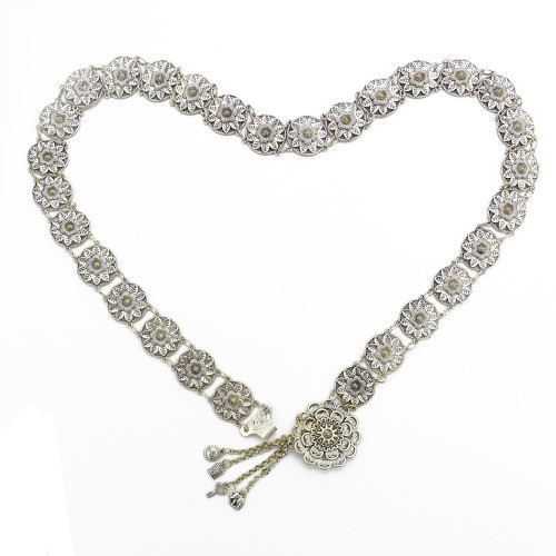 N-7056 Vintage Silver Flower Waist Chain Bells Metal Tassel Belly Chain Belt Chains Bohemian Body Jewelry