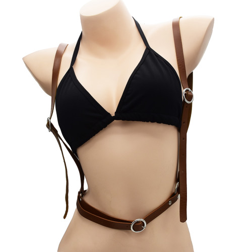 N-7055 Fashion Women PU Black Brown Leather Bondage Straps Bra Sexy Body Harness Belt Body Jewelry