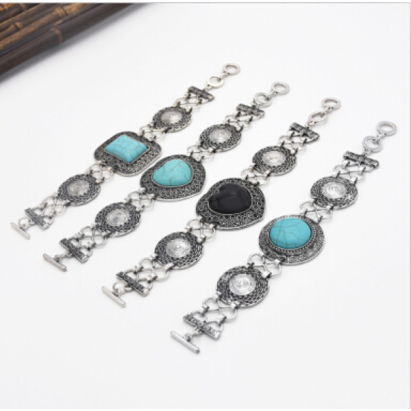 B-0891 4 Styles Vintage Silver Plated Rhinestone  Link Chain Bracelets Women Charms Cuff Hard Jewelry Classic Bangle Accessories