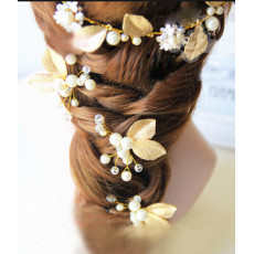 F-0488 Bridal Pearl Leaves Hairdbands Earring Sets Women Hair Pins Head Ornament Wedding Hair Jewelry