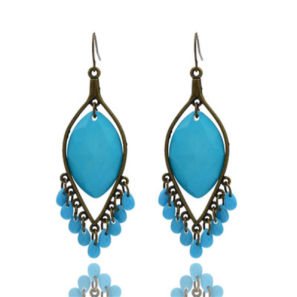Vintage Style Blue Drip Tassel Earring E-0510