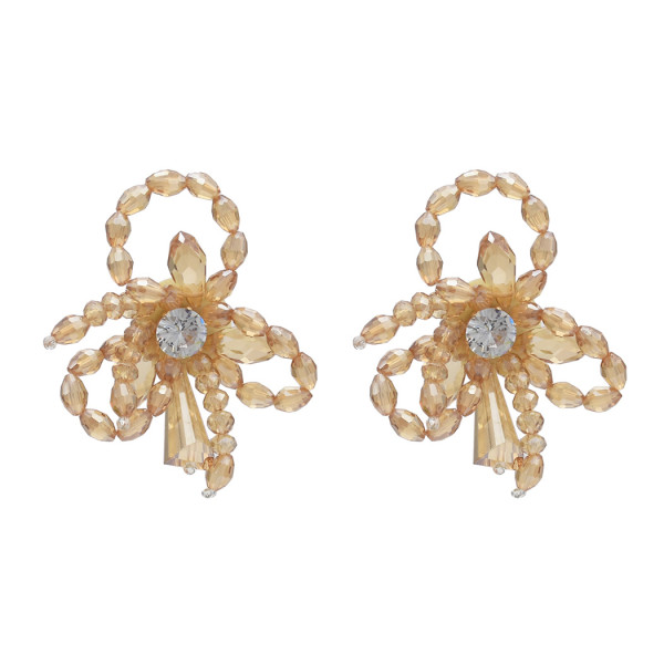E-4633 Fashion Handcraft Artificial Crystal Beaded Flower Stud Earrings