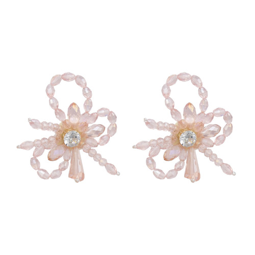 E-4633 Fashion Handcraft Artificial Crystal Beaded Flower Stud Earrings