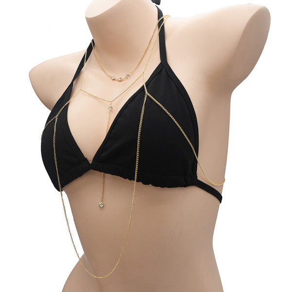 N-7060 5 Styles Gold Plated Crystal Thin Chain Body Chain for Women