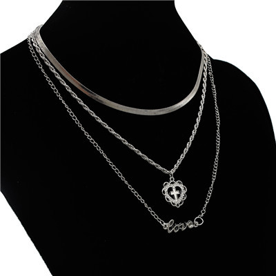 N-7057 Trendy Silver-Plated  3 Layers Love  Chain Necklace Jewelry Design For Women