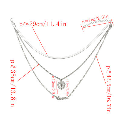 N-7057 Trendy Silver-Plated  3 Layers Love  Chain Necklace Jewelry Design For Women