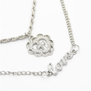 N-7057 Trendy Silver-Plated  3 Layers Love  Chain Necklace Jewelry Design For Women