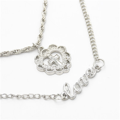 N-7057 Trendy Silver-Plated  3 Layers Love  Chain Necklace Jewelry Design For Women