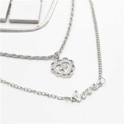 N-7057 Trendy Silver-Plated  3 Layers Love  Chain Necklace Jewelry Design For Women