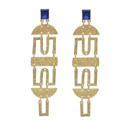 E-4637 Fashion Gold Alloy Blue Clear Rhinestone Long Drop Earrings for Women Bohemian Wedding Party Jewelry