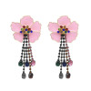 E-4644 Fashion Gold Plated Alloy Enamel Flower Rhinestone Crystal Tassel Drop Dangle Earrings