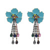 E-4644 Fashion Gold Plated Alloy Enamel Flower Rhinestone Crystal Tassel Drop Dangle Earrings