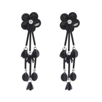 E-4642 New Fashion Black Gun Alloy Charms Fringe Flower Rhinestone Crystal Sequins Tassel Drop Dangle Earrings Women Engagement Jewelry