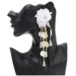 E-4645 6 Colors New Fashion Trendy Fabric Lace Flower Stud Charms Fringed Resin Sequins Glass Tassel Rhinestone Crystal Sequins Tassel Drop Dangle Earrings Women Engagement Jewelry