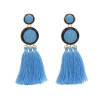E-4646 6 Colors New Fashion Trendy Big Acrylic Button Shape Thread Tassel Dangle Earrings