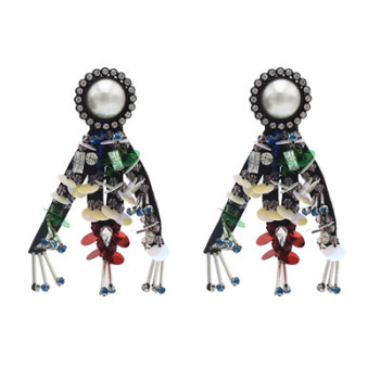 E-4649 Trendy Unique Big Pearl Rhinestone Plastic Thin Slice Jewelry Design