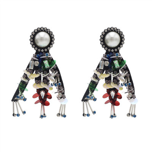 E-4649 Trendy Unique Big Pearl Rhinestone Plastic Thin Slice Jewelry Design