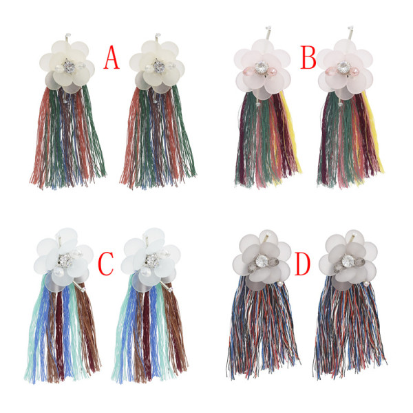 E-4654 Bohemian Flower Shape Thread Crystal Tassels Earring Ear Studs for Women