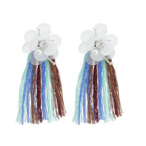 E-4654 Bohemian Flower Shape Thread Crystal Tassels Earring Ear Studs for Women