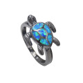 R-1496 Punk Black Gold Filled Blue Fire Opal Rings Turtle Ring Wedding Finger Jewelry