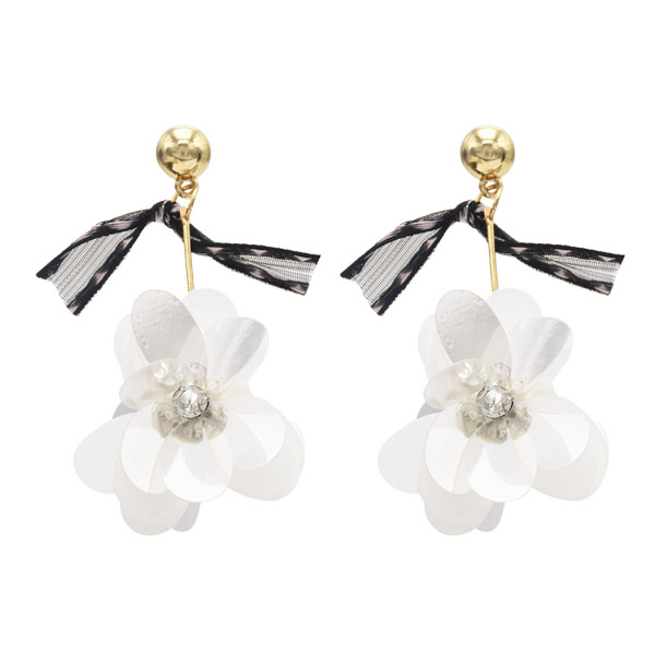 E-4652 Trendy Gold Plated Lace Crystal Sequins Flower Dangle Earrings