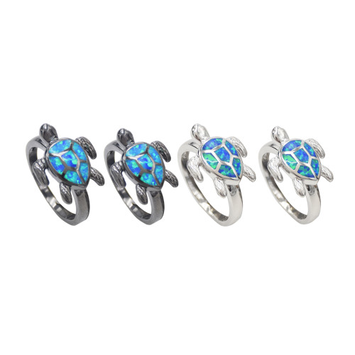 R-1496 Punk Black Gold Filled Blue Fire Opal Rings Turtle Ring Wedding Finger Jewelry