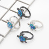 R-1496 Punk Black Gold Filled Blue Fire Opal Rings Turtle Ring Wedding Finger Jewelry