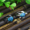 R-1496 Punk Black Gold Filled Blue Fire Opal Rings Turtle Ring Wedding Finger Jewelry