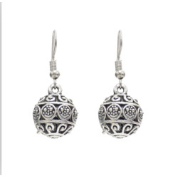 E-4650 New Fashion Carved Design Vine Antique Vintage Tibetan Silver Plated Hollow Flower Round Ball Shaped Dangle Drop Earrings