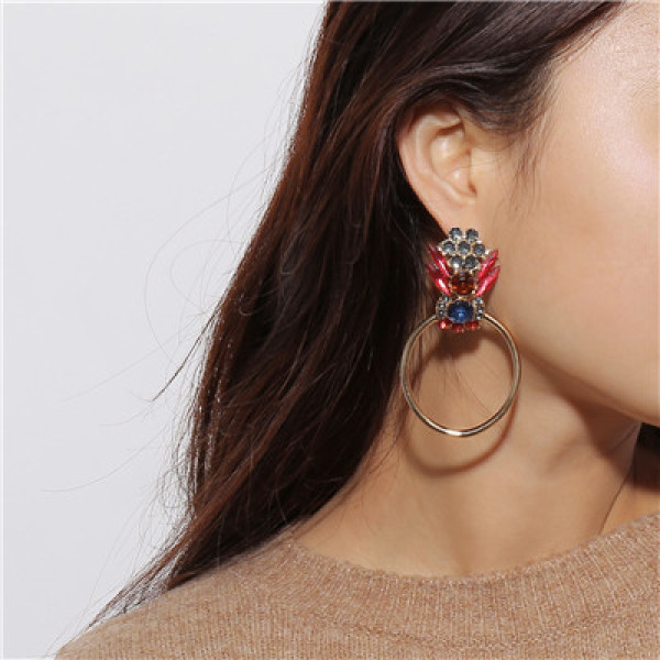 E-4651 Trendy Big Cirque Design Cicadas Shape Rhinestone Earring For Women