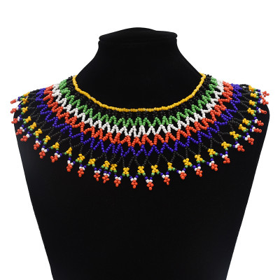 N-7061  Bohemian Resin Bead Tassels Fashion Choker Necklace Pendant